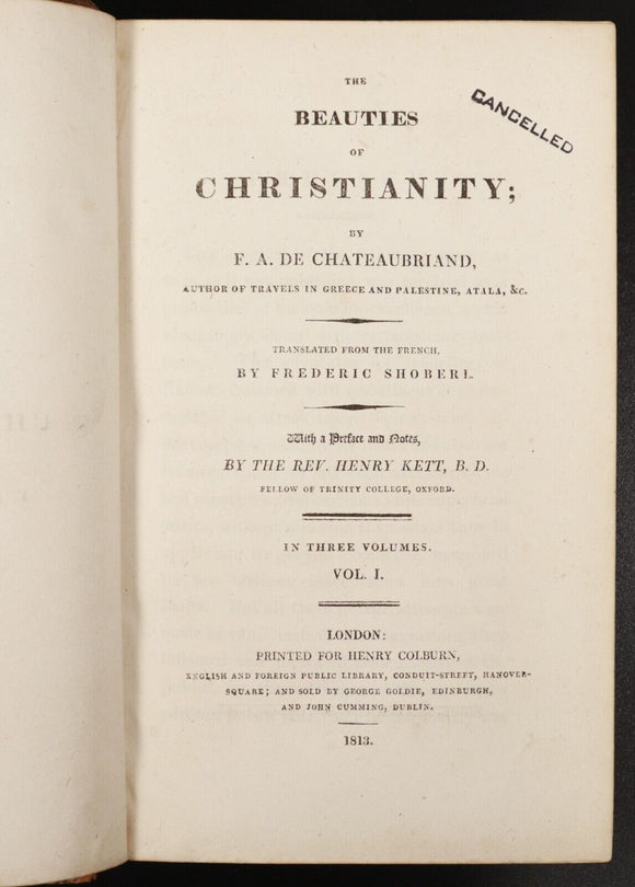 1813 3vol The Beauties Of Christianity Ex Parliament Of Victoria Antique Book