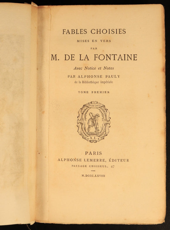 1868 Fables De La Fontaine Antiquarian French Literature Book 2vol Suit Rebind