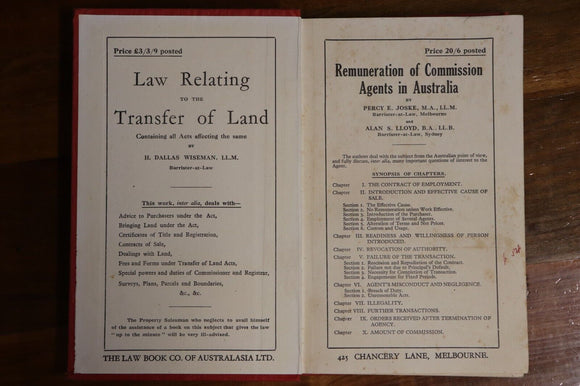 1925 The Law Relating To Estate Agents & Auctioneers Australian History Book