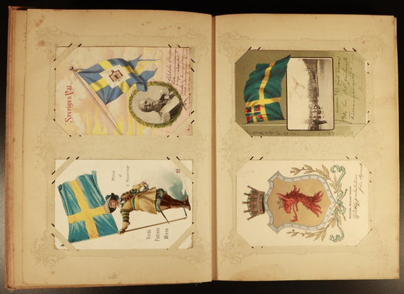1902 Antique Swedish Brefkorts Postcard Album 146 Postcards & Photos Included