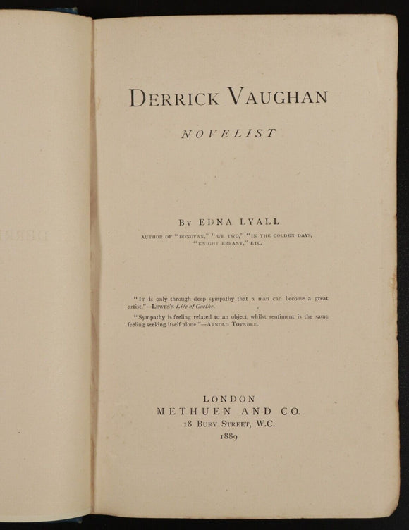 1889 Derrick Vaughan Novelist by Edna Lyall Antiquarian British Fiction Book