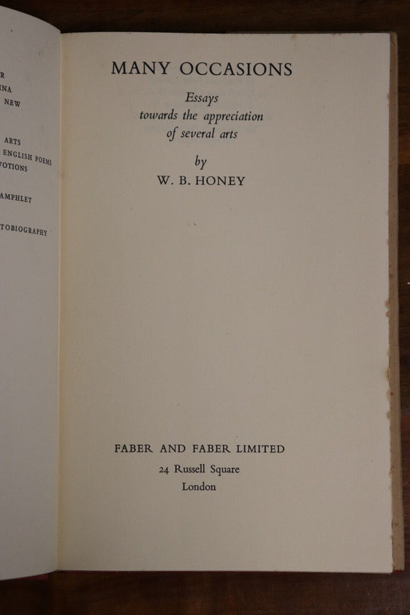 1949 Many Occasions: Art Appreciation by WB Honey Antique British Art Book