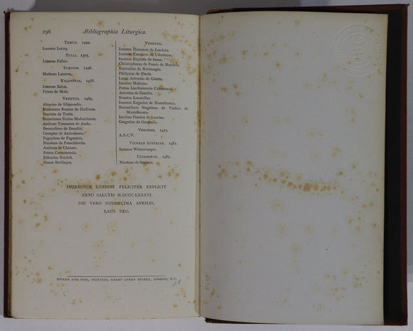 1886 Bibliographia Liturgica by W.H.I. Weale Theology Religious Reference Book