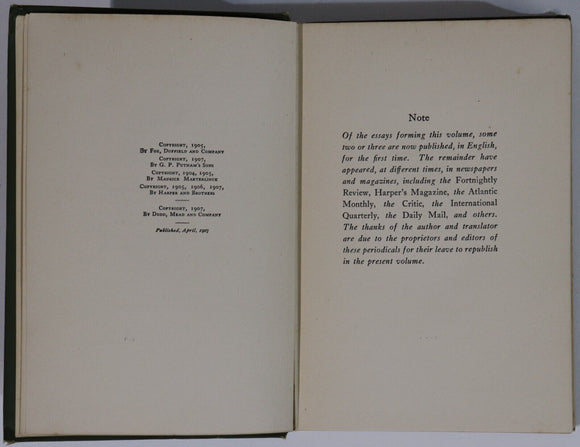 1913 The Measure Of The Hours by M. Maeterlinck Antique Literature Book