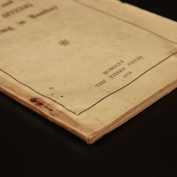 1918 Handbook For Officers Arriving In Bombay Antique British Military Book WW1