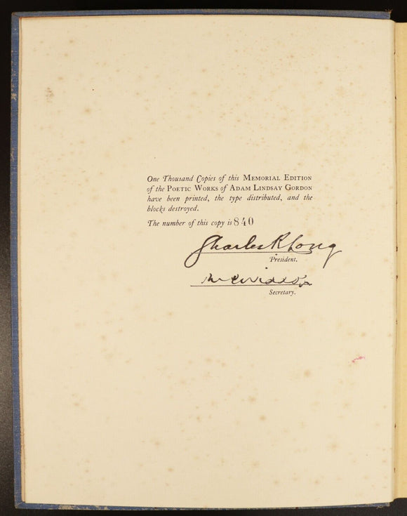 1926 The Adam Lindsay Gordon Memorial Volume by E.A. Vidler Antique Poetry Book