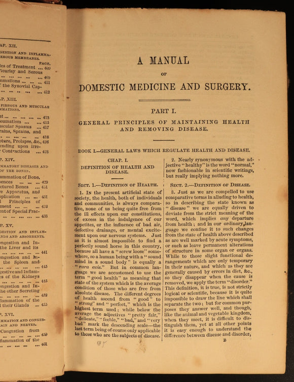 1858 Manual Of Domestic Medicine & Surgery by JH Walsh Antiquarian Medical Book