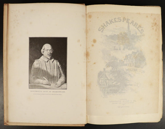 1890 Shakespeare's True Life by James Walter Antique Literature History Book