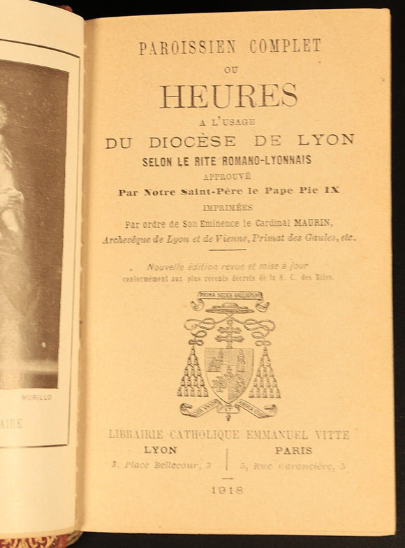 Paroissien Complet ou Heures A L'Usage Du Diocese De Lyon 1918 Antique Book