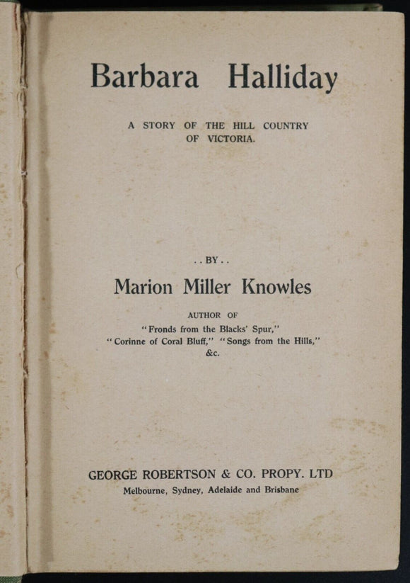 c1896 Barbara Halliday by Marion M. Knowles Antique Australian Fiction Book