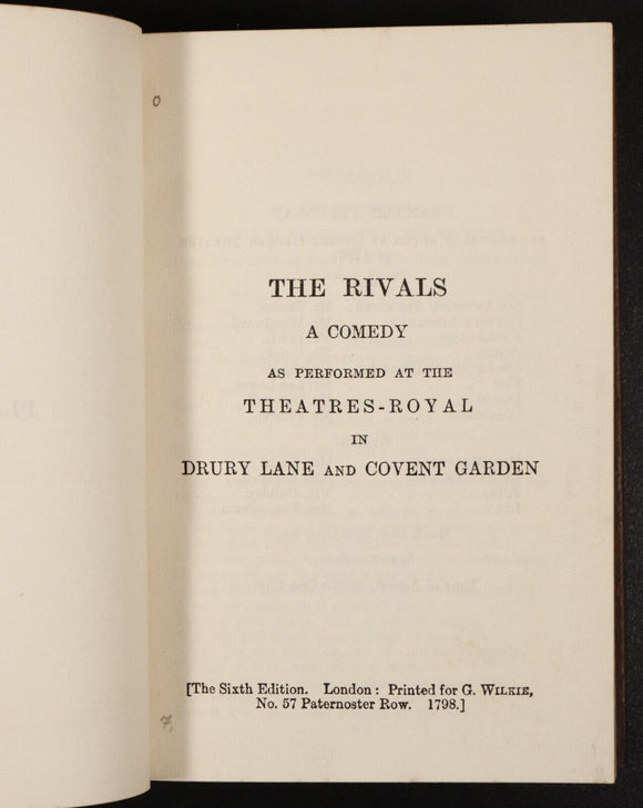1906 The Dramatic Works Of Richard Brinsley Sheridan Antique Irish Drama Book