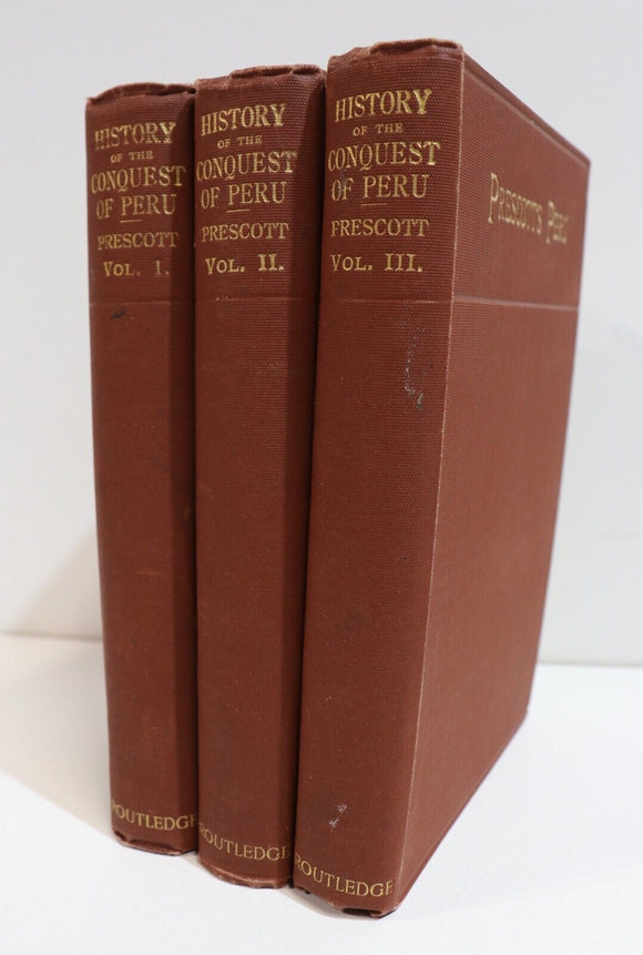 c1910 3vol History Of The Conquest Of Peru WH Prescott Antique History Book Set