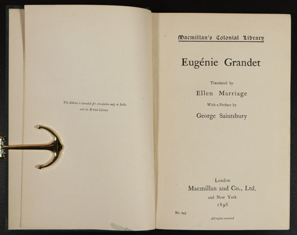 1896 Eugenie Grandet by Honore de Balzac Antique Classic Fiction Book