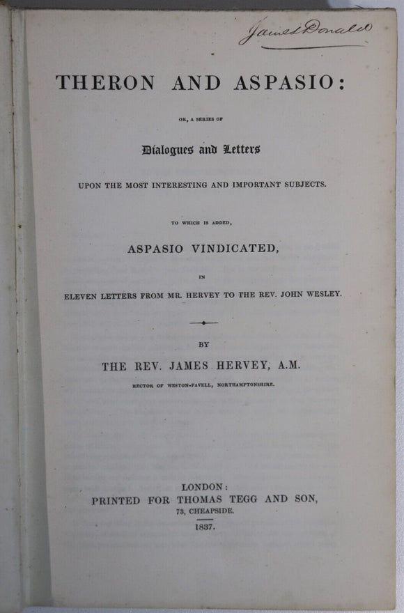 1837 Theron and Aspasio by Rev. James Hervey Antique British Theology Book