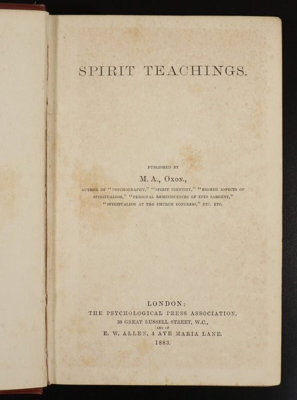 1883 Spirit Teachings by M.A. Oxon Scarce Antiquarian Occult Book Spirituality