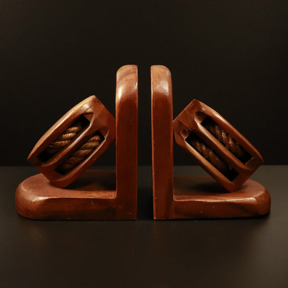c1930's Nautical Themed Book Ends Antique Wooden & Rope Maritime Book Ends