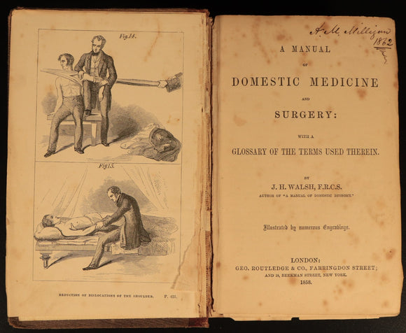 1858 Manual Of Domestic Medicine & Surgery by JH Walsh Antiquarian Medical Book