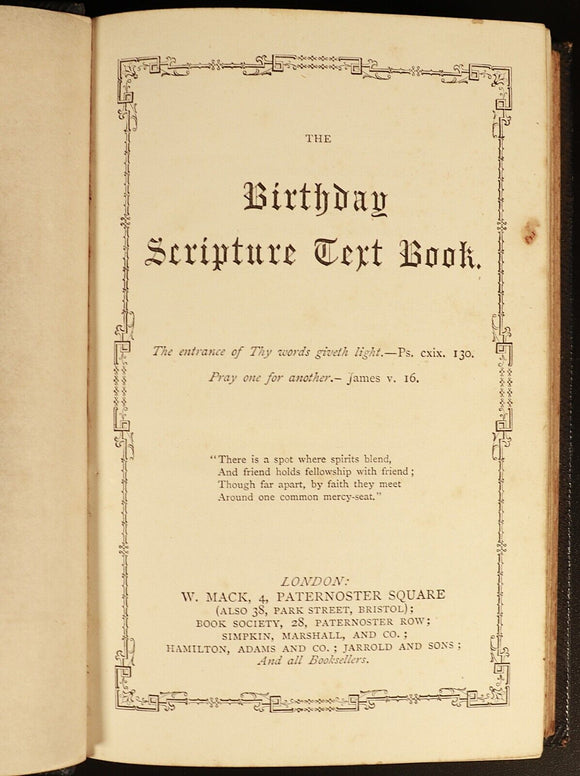 c1880 The Birthday Scripture Text Book Antiquarian Religious Reference Book