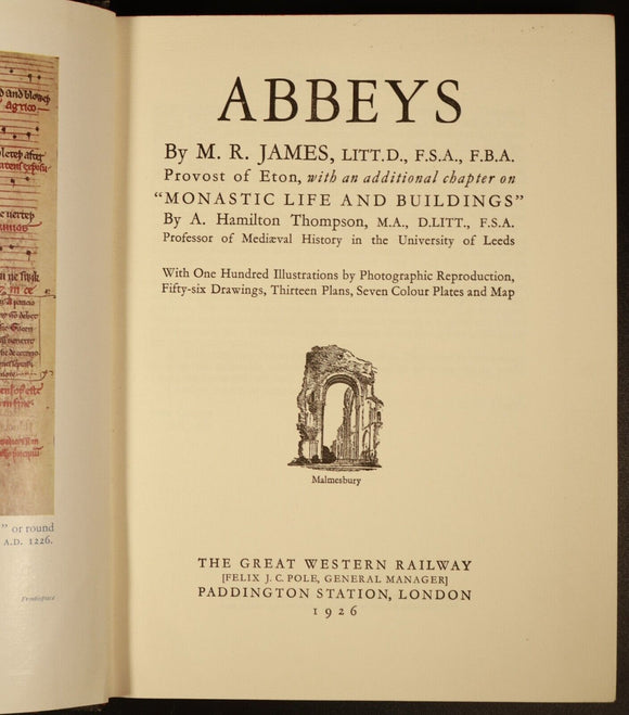 1926 Abbeys by M.R. James Antique British Church Architecture Reference Book