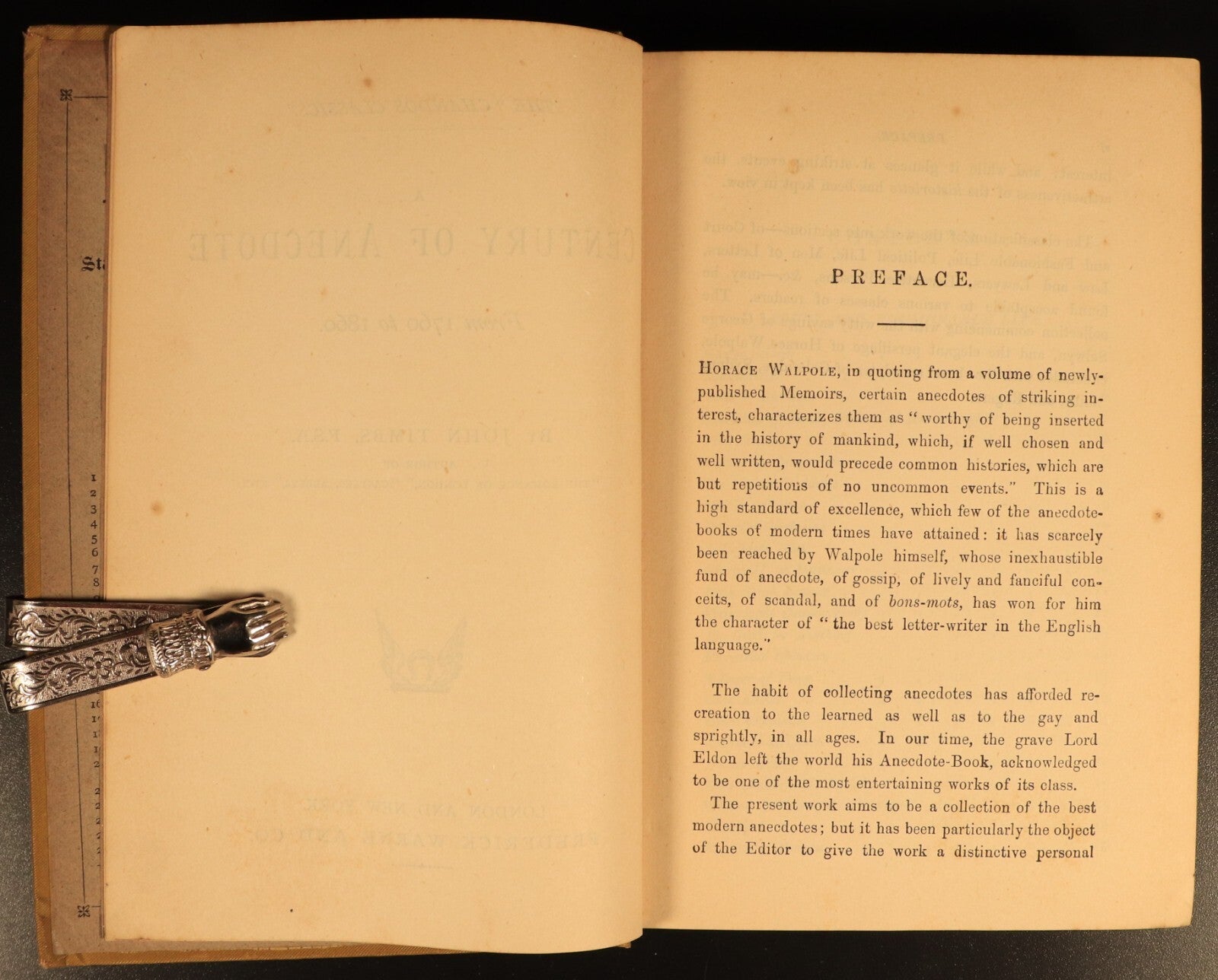 A Century Of Anecdote by John Timbs c1870 Antique Book PLUS Perrottet Bookplate