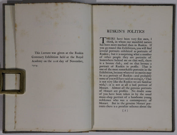 1921 Ruskin's Politics by Bernard Shaw 1st Edition British Politics Book