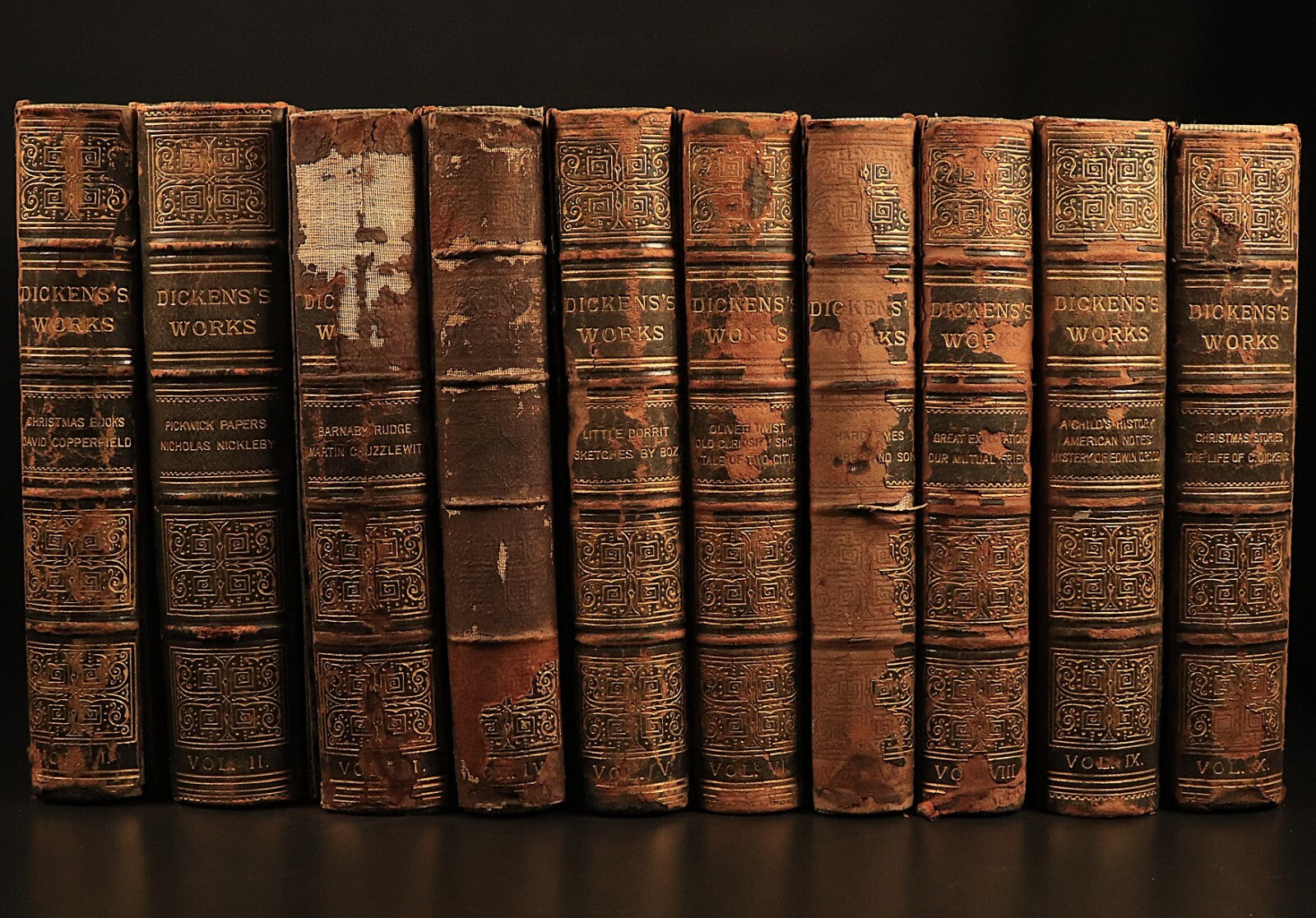 c1880 Charles Dickens Works 22vol Antique Fiction Book Set Bleak House Christmas - 0