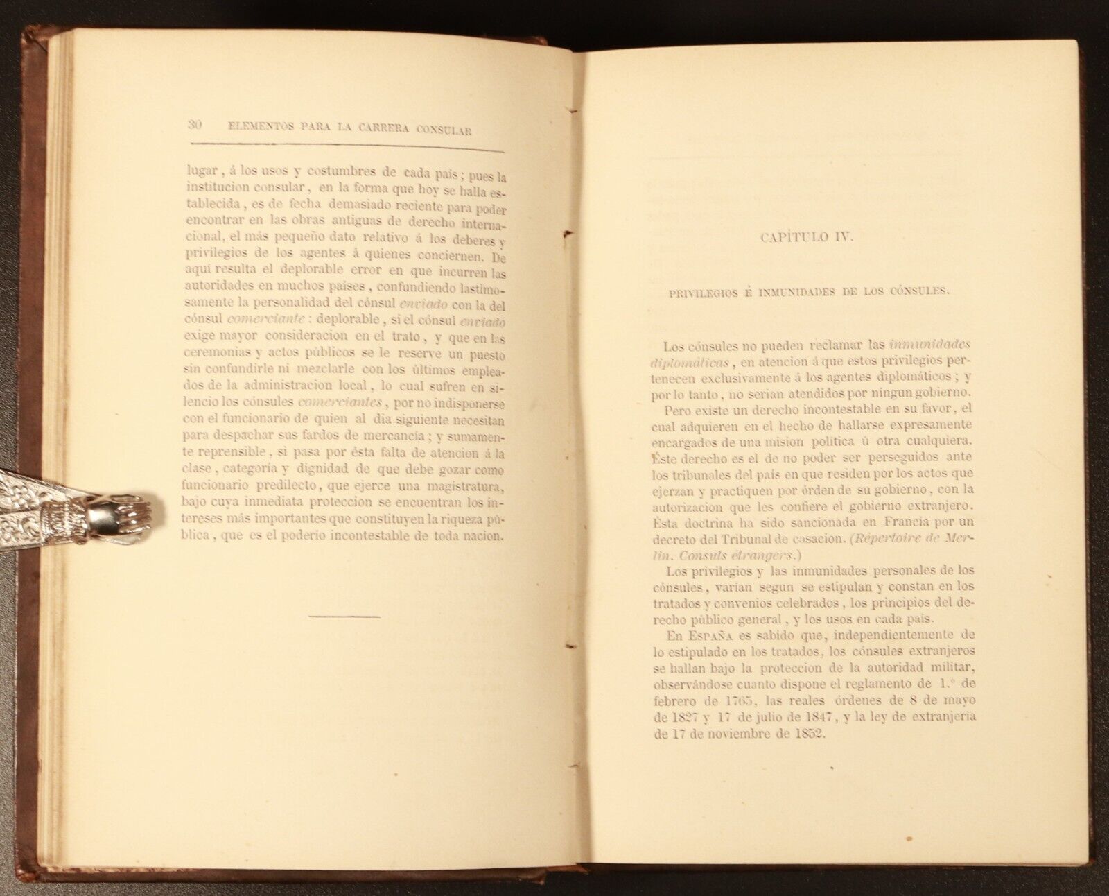 1883 Elementos Para El Ejercicio De La Carrera Consular Antique Reference Book