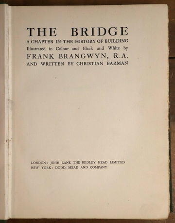 1926 The Bridge by Frank Brangwyn 1st Edition Antique Architecture History Book - 0