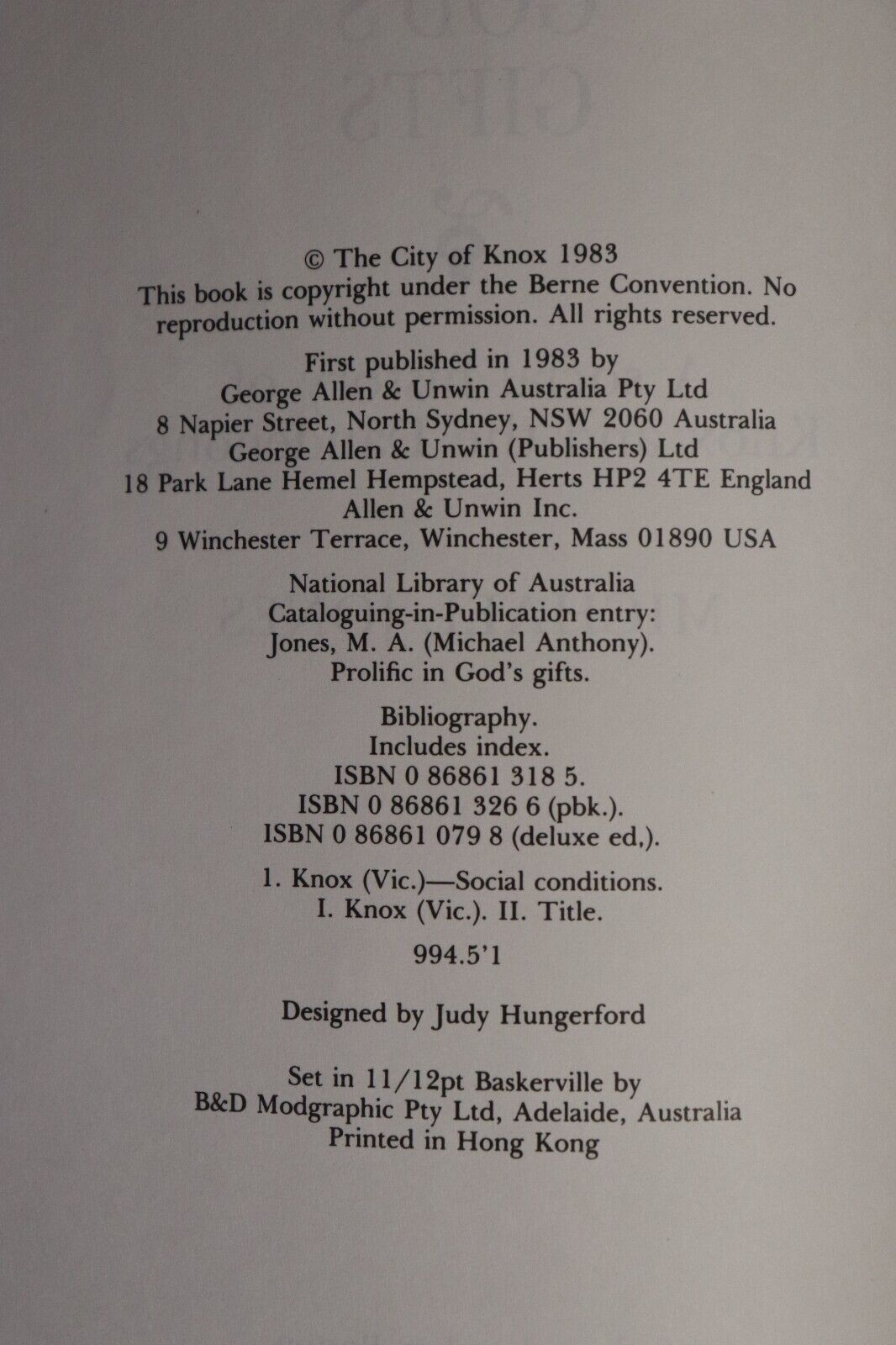 1983 Prolific In Gods Gifts: Knox & The Dandenongs Australian Local History Book