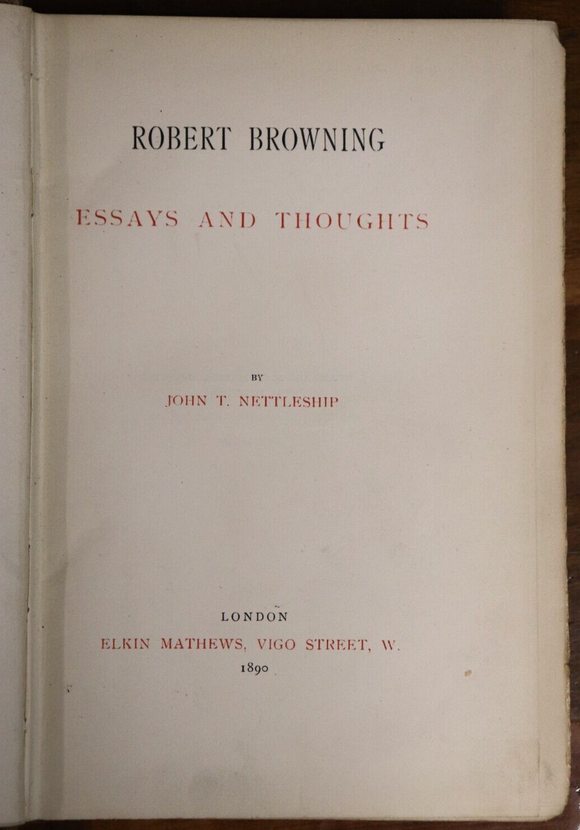 1890 Robert Browning: Essays & Thoughts Antique British Literature History Book
