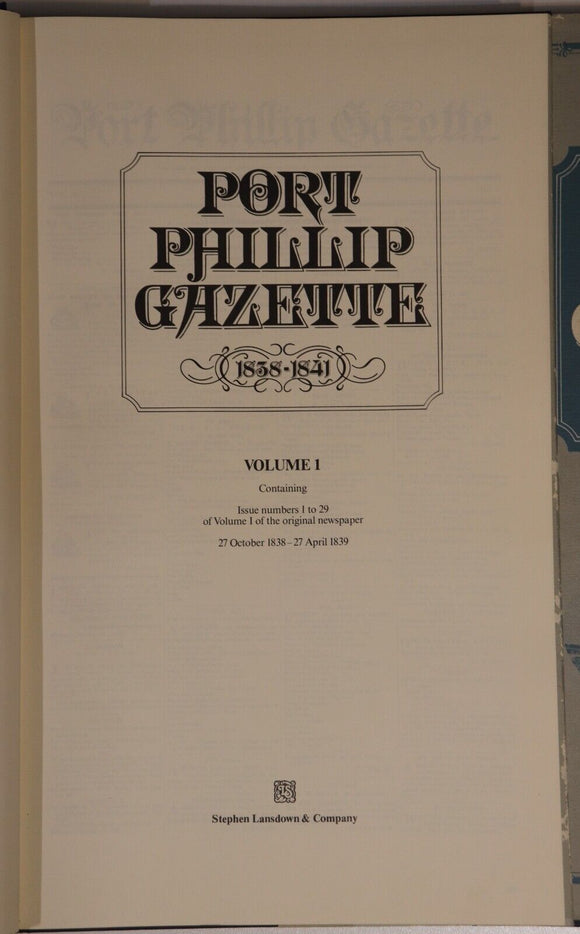 1979 5vol Port Phillip Gazette 1838 to 1841 Australian Newspaper History Books