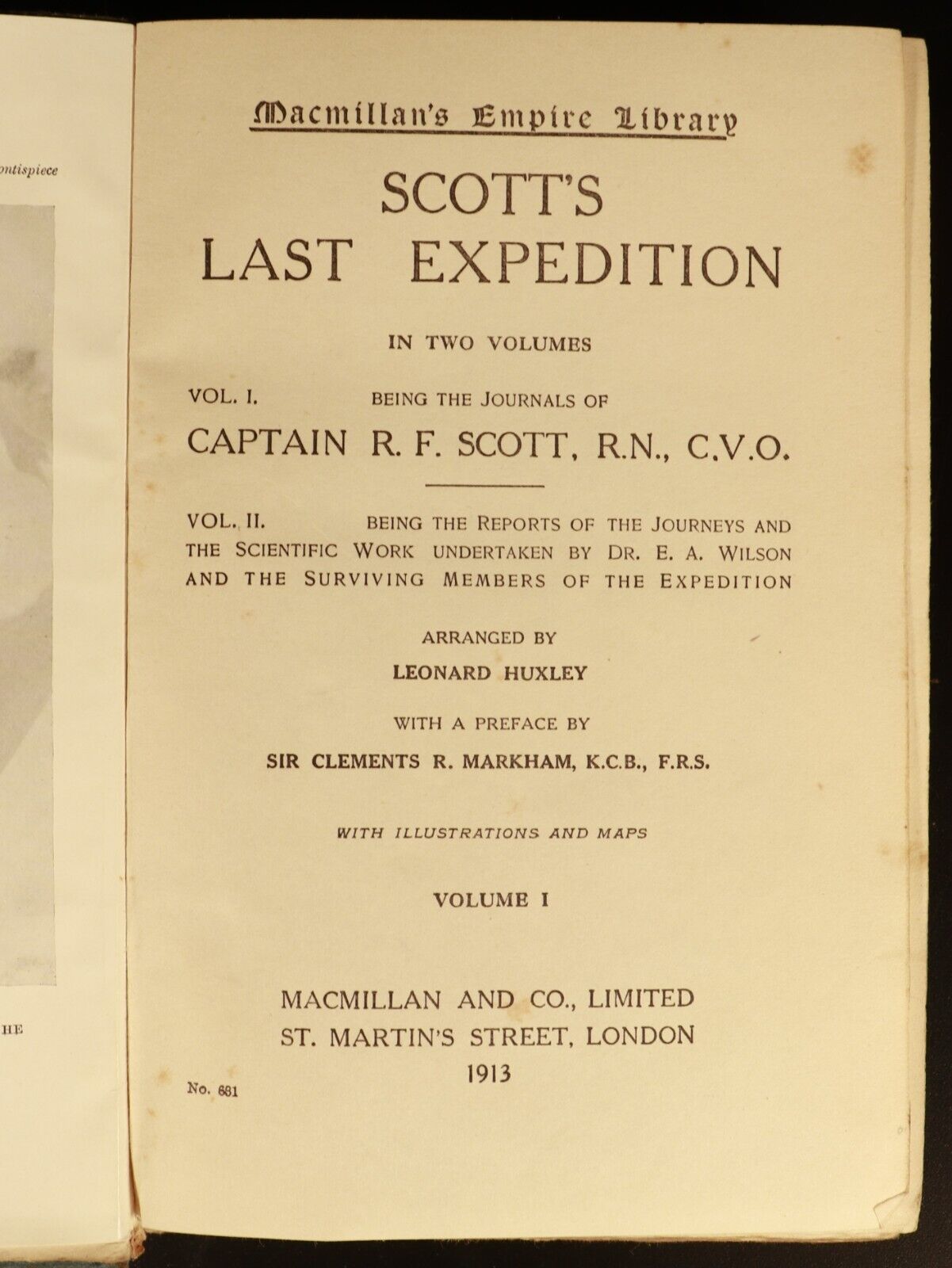 1913 Scott's Last Expedition 1st Colonial Ed. Antarctic Exploration Book Vol 1