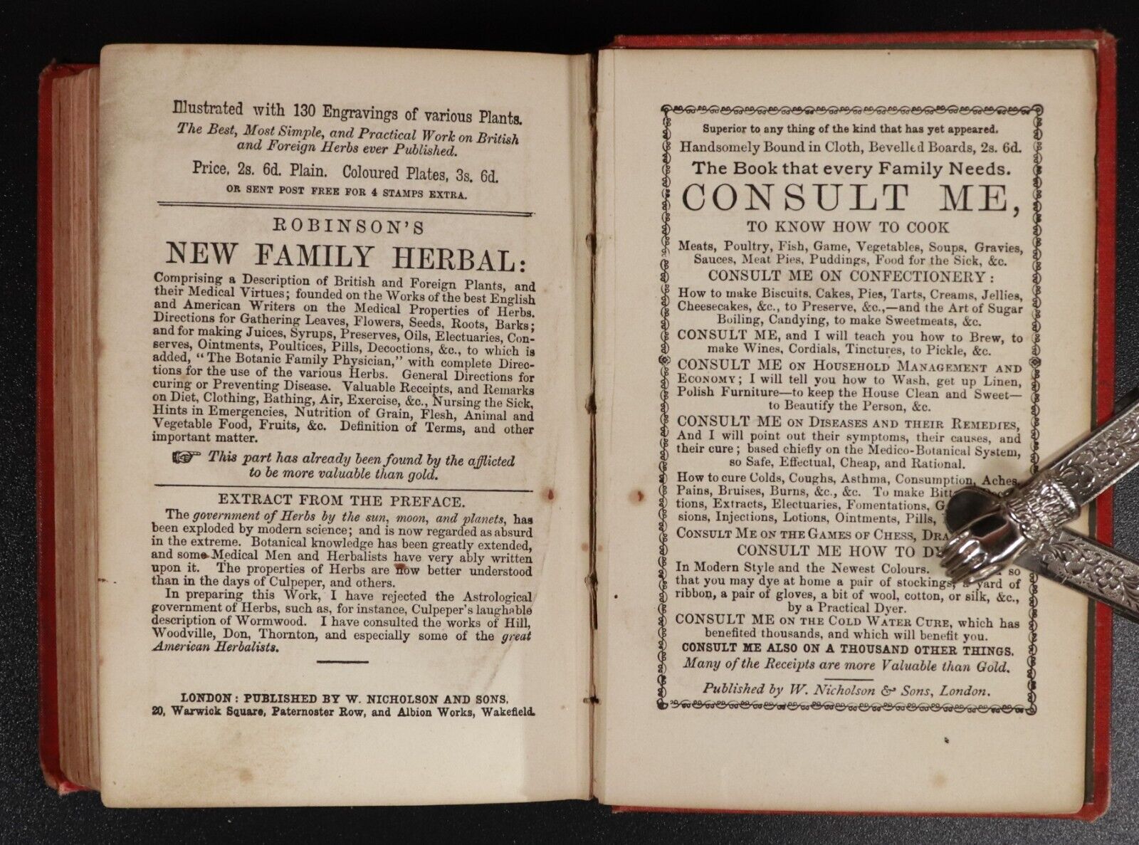 c1875 The British Herbal & Family Physician by N. Culpeper Antique Medical Book