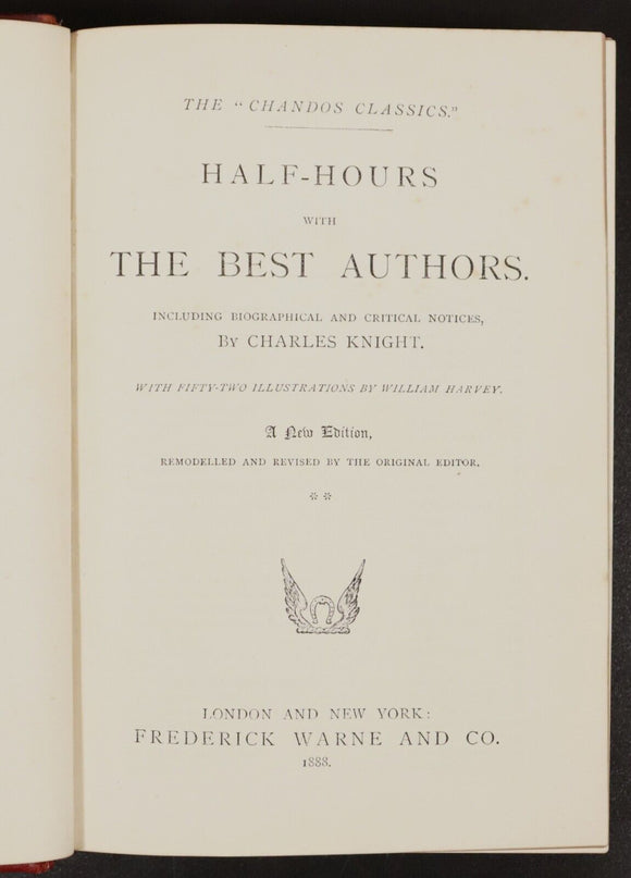 1888 2vol Half Hours With The Best Authors by C. Knight Antique Book Set