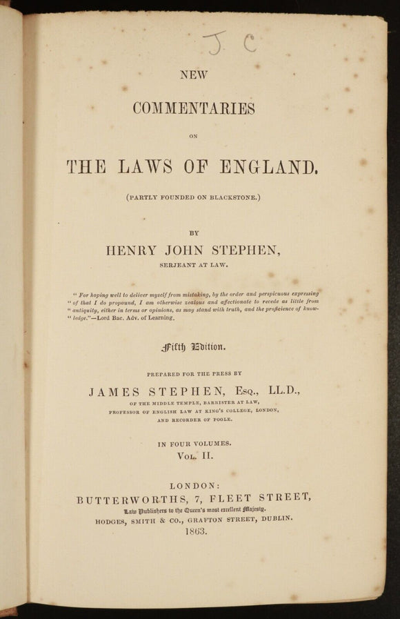 1863 4vol Commentaries On The Laws Of England Antiquarian British Legal Book Set
