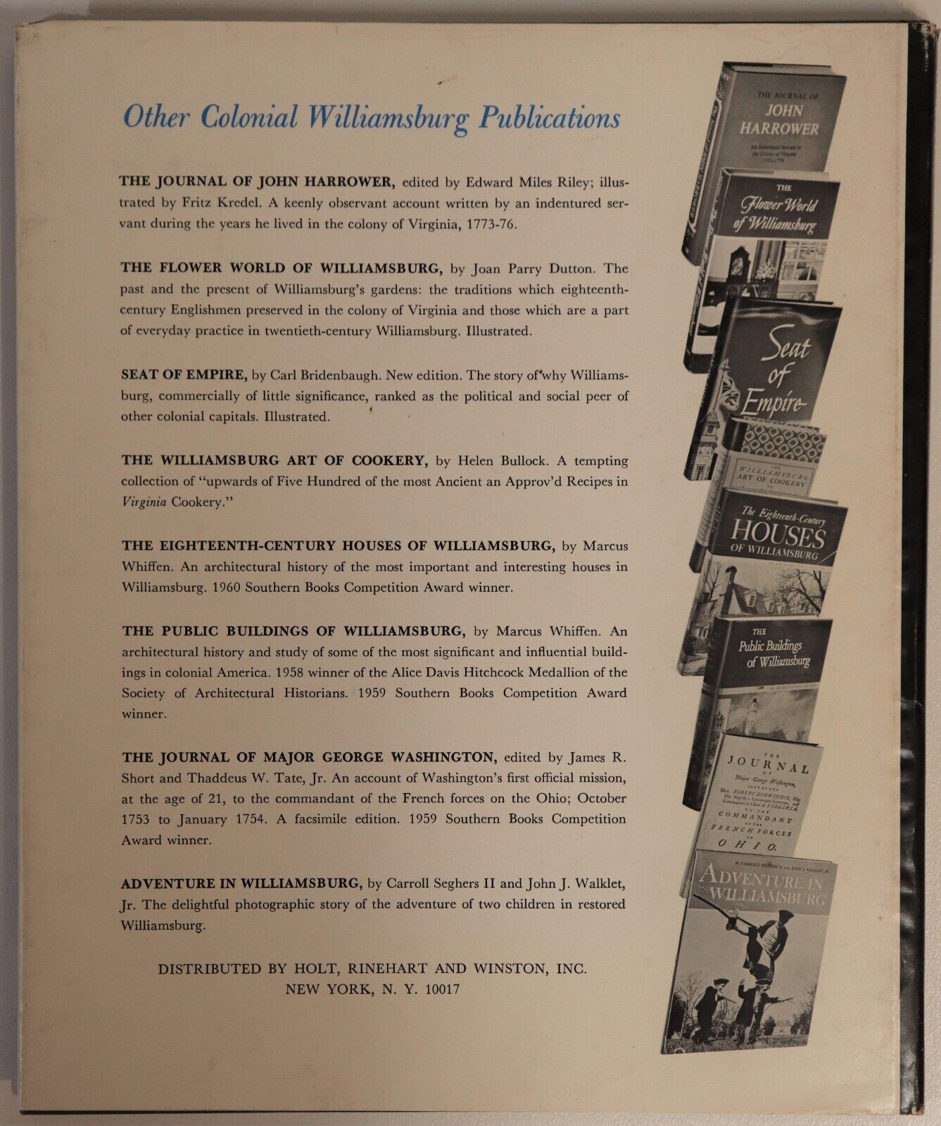1966 Colonial Williamsburg Vintage American Architecture & History Book