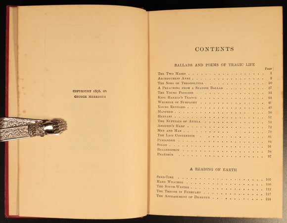 1909 Poems by George Meredith 2 Volume Antique British Poetry Book Set