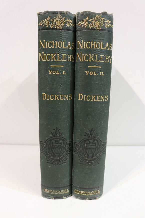 1879 2vol Nicholas Nickleby by Charles Dickens Antique British Fiction Book Set