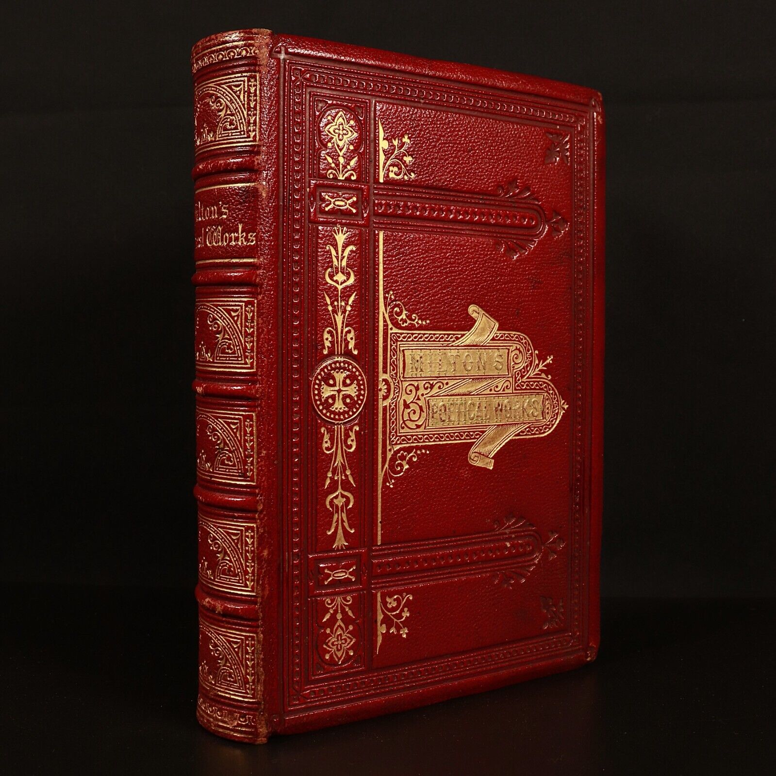 c1882 Poetical Works Of John Milton Paradise Lost Antique Poetry Book Leather