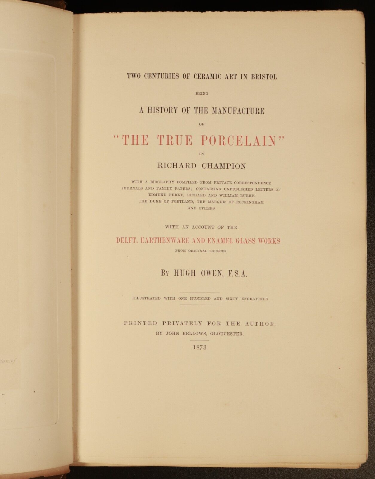 1873 Two Centures Of Ceramic Art In Bristol by R. Champion Antique History Book