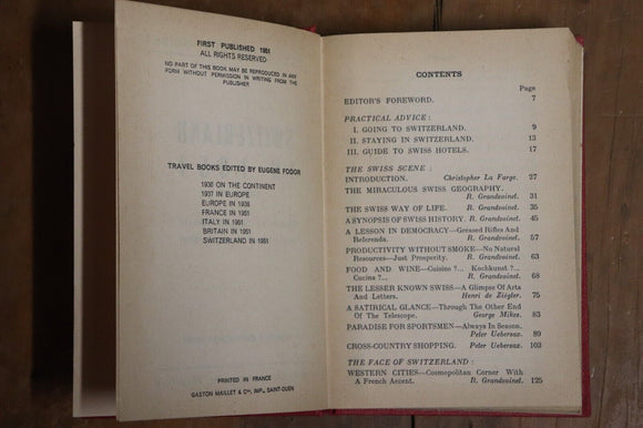 1951 Switzerland In 1951: Fodor's Travel Guide Vintage Travel Book With Map