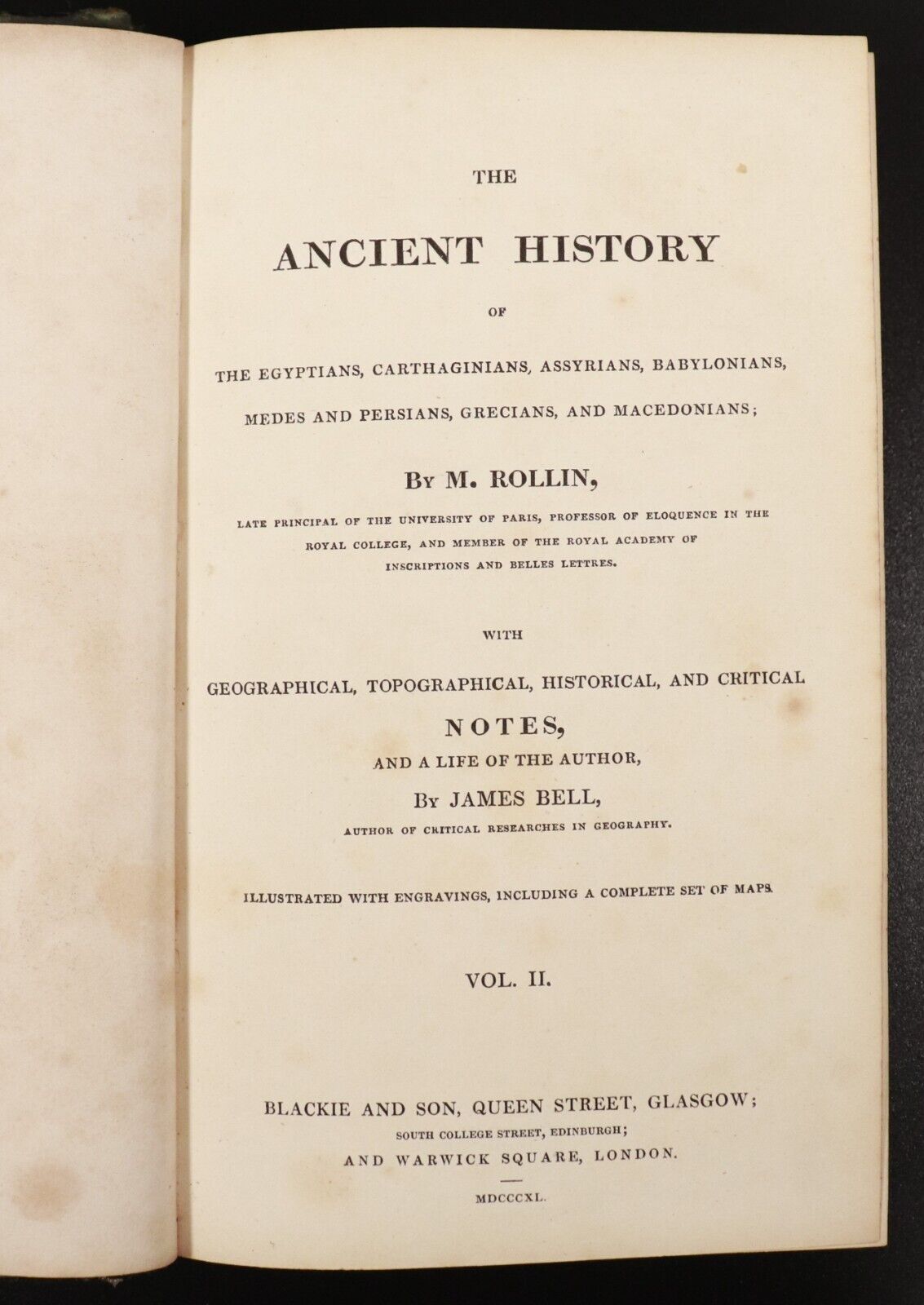 1840 2vol Ancient History Of Egyptians, Persians by M. Rollin Antiquarian Books