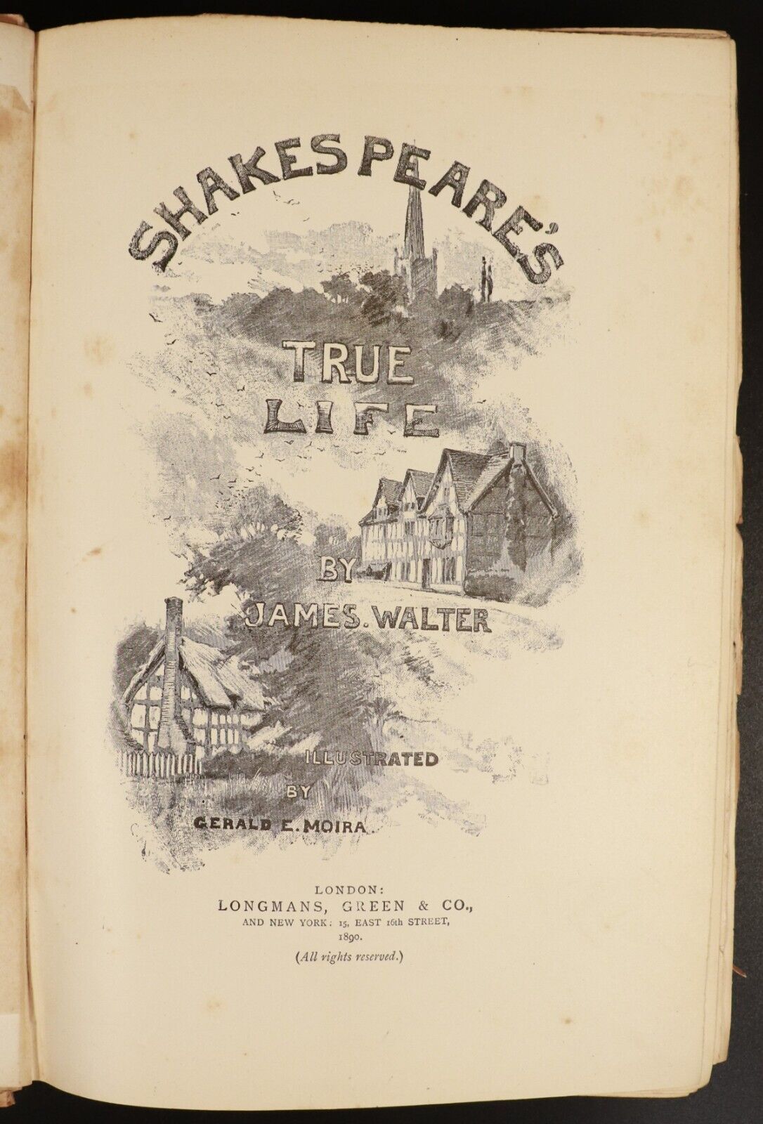 1890 Shakespeare's True Life by James Walter Antique Literature History Book