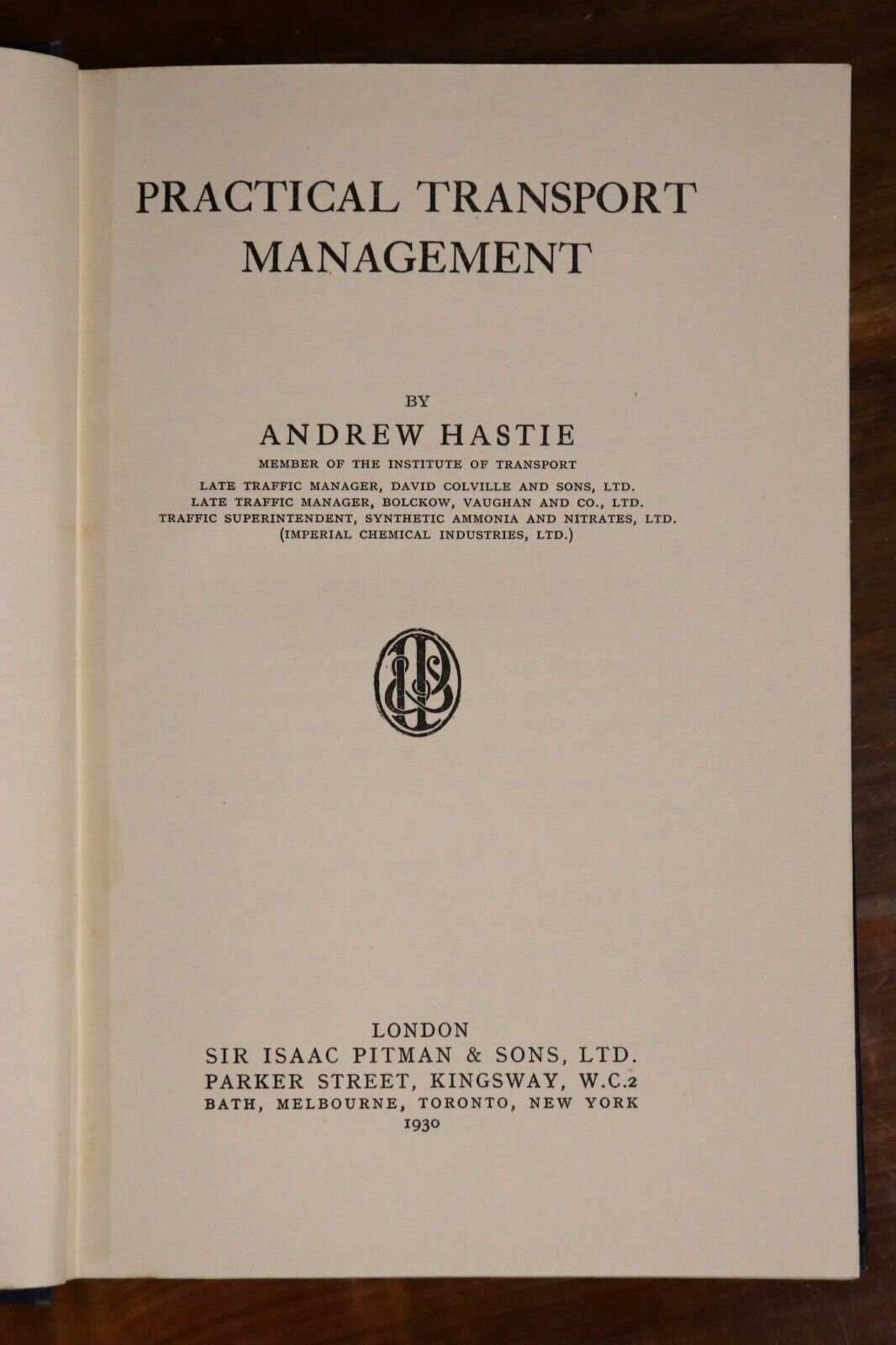 1930 Practical Transport Management by Andrew Hastie Antique Civic Planning Book - 0