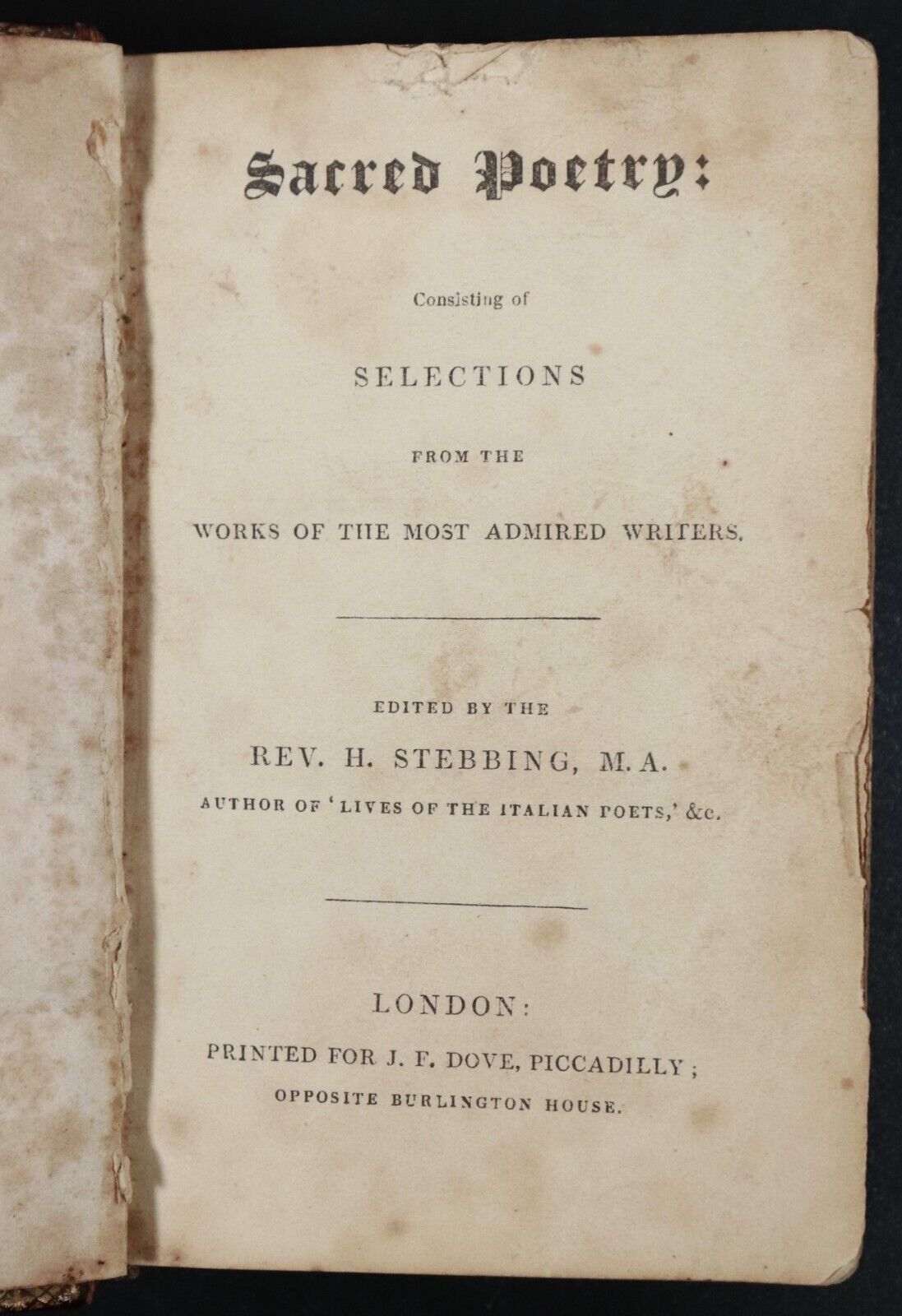 c1834 Sacred Poetry Edited by Rev. H. Stebbing Antiquarian British Poetry Book