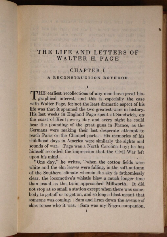 1924 The Life & Letters Of Walter H. Page Antique WW1 History Book