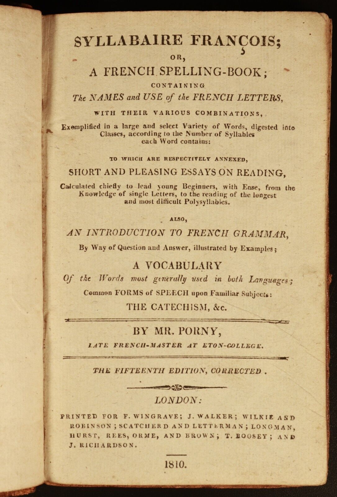 1810 Syllabaire Francois by Mr Porny Antique French Language Spelling Book