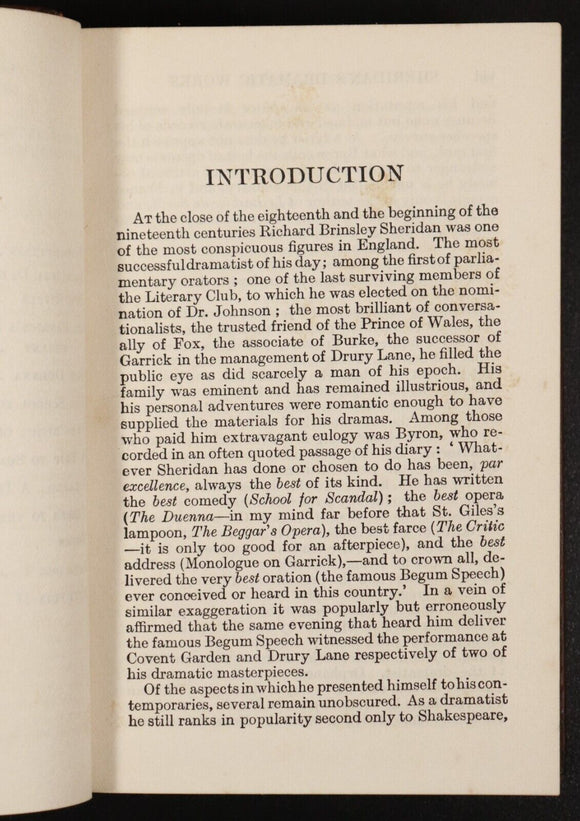 1906 The Dramatic Works Of Richard Brinsley Sheridan Antique Irish Drama Book