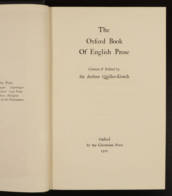 1925 The Oxford Book Of English Prose A. Quiller-Couch Antique Literature Book