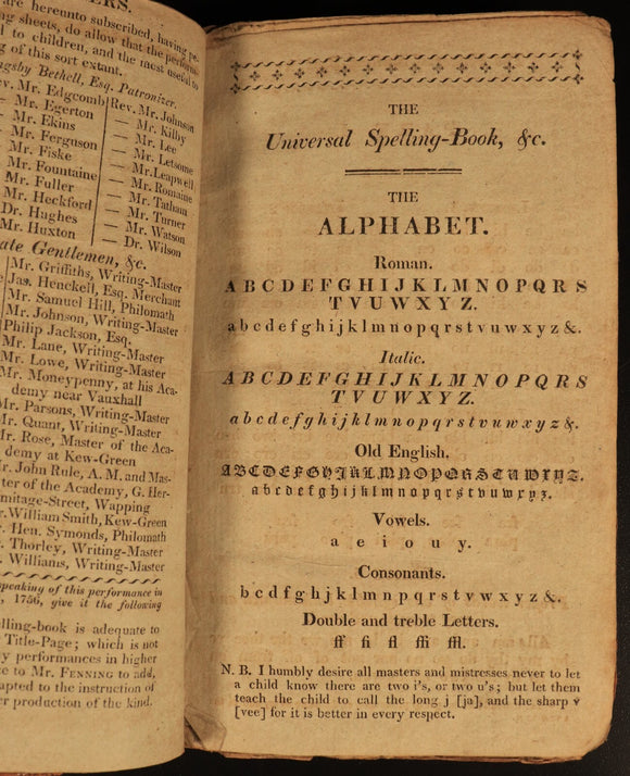 c1820 The Universal Spelling Book by Fenning & Moon Antiquarian Reference Book